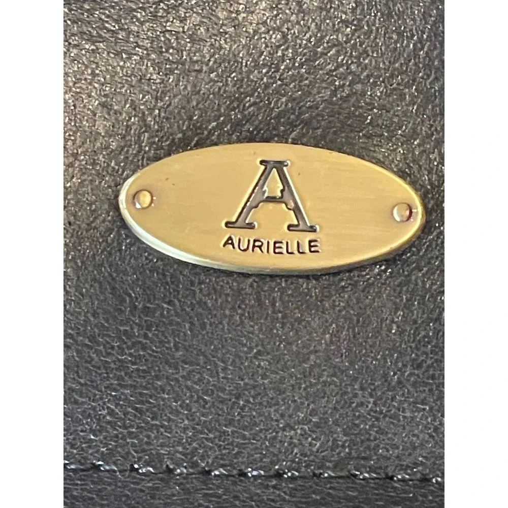 Aurielle‎ Genuine Leather Tote Bag Black Silver Metallic Large Shoulder Handbag